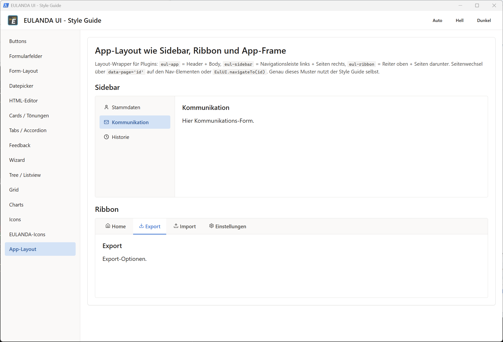 Sidebar- und Ribbon-Layout