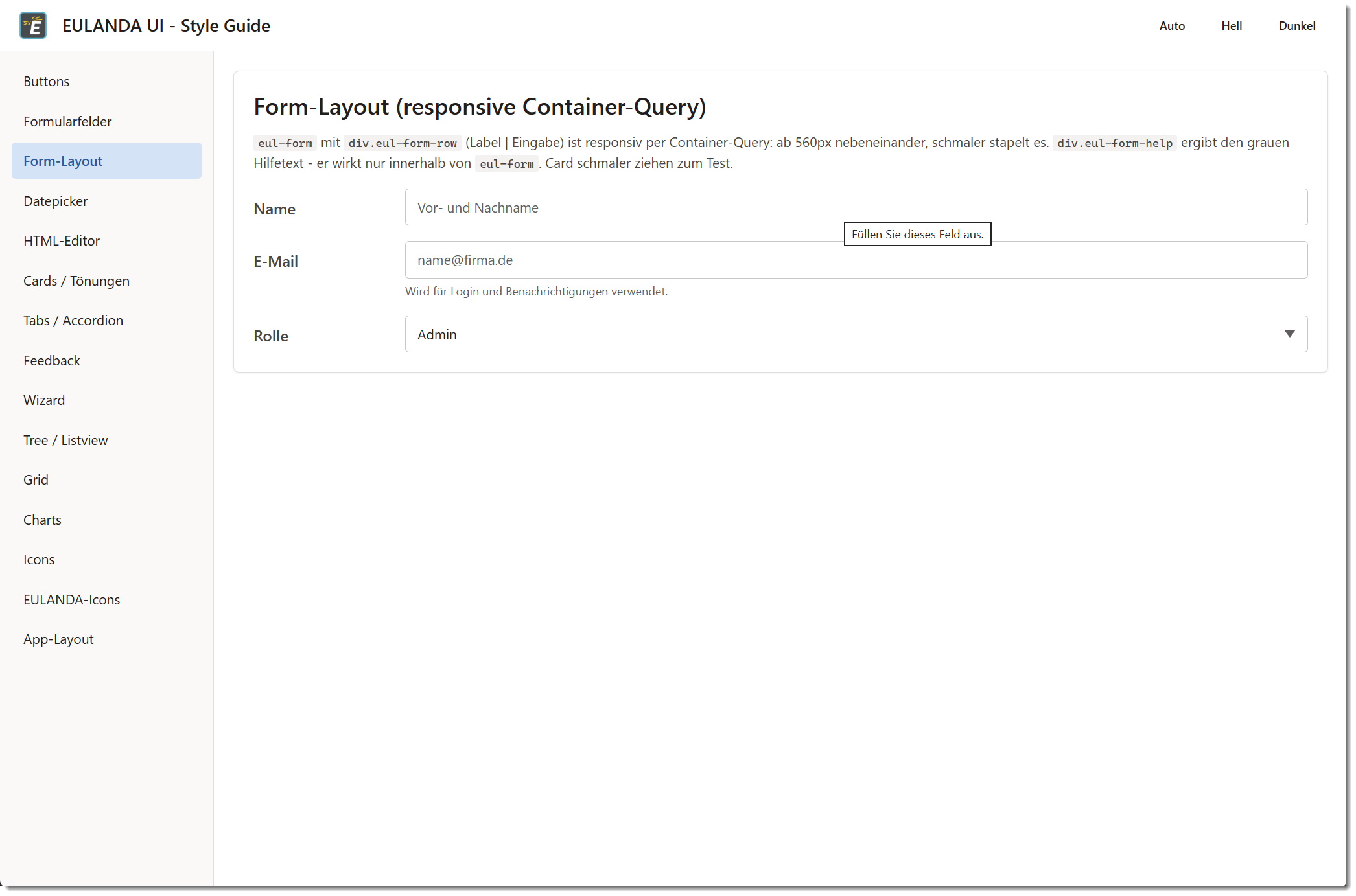 Responsives Label-Eingabe-Layout